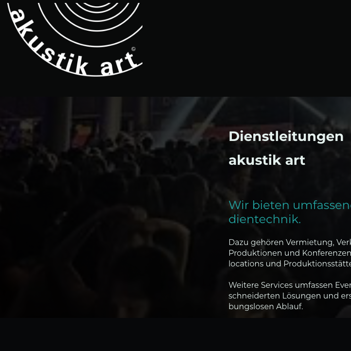 Logo von akustik art mit dem Slogan und Dienstleistungsbeschreibung.