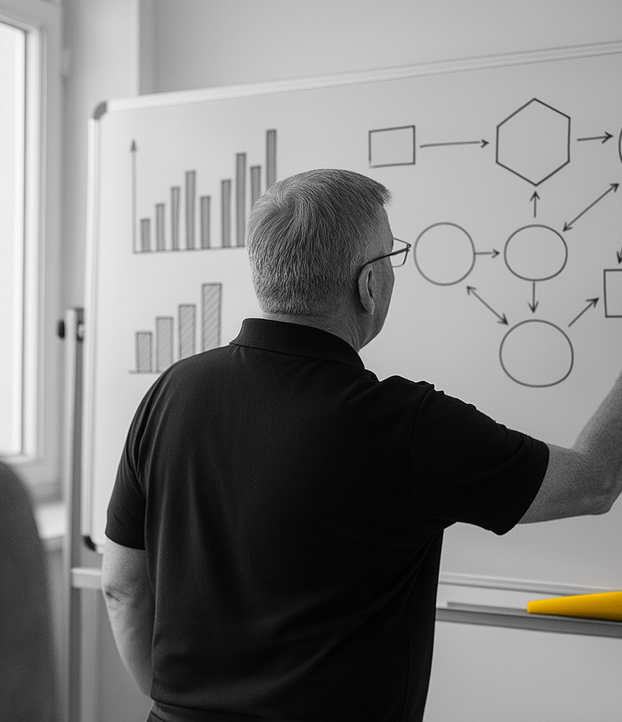 Druckmaschine mit gelbem Griff, Marke Heidelberg, in einer Druckerei.