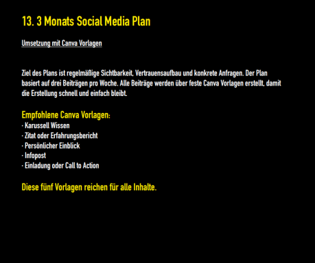 Drei-Monats-Plan für soziale Medien mit Empfehlungen und wichtigen Details.
