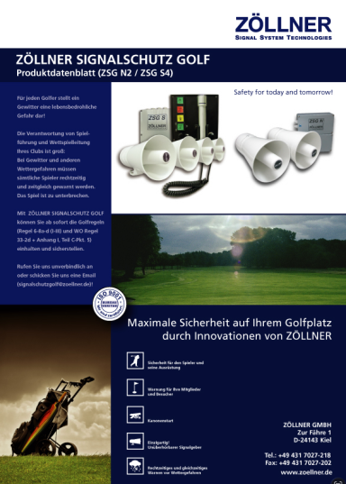 Produktinformation über ZÖLLNER Signal- und Schutzsysteme für Golfplätze.