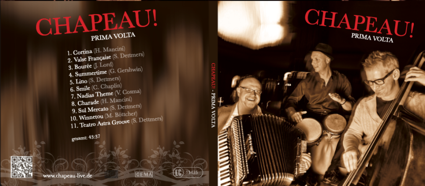 Albumcover "CHAPEAU!" mit Bandfoto und Trackliste in sepiafarbenem Design.